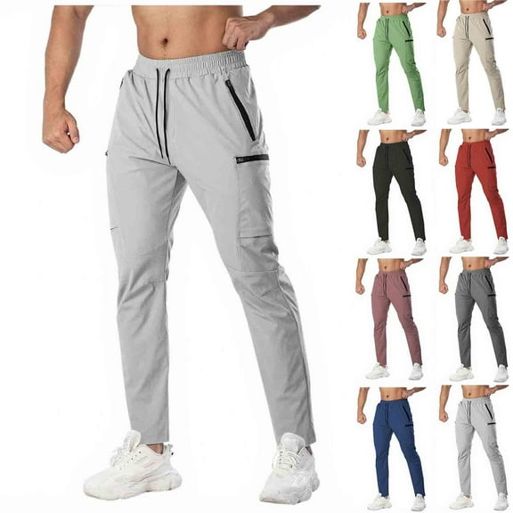 BiZtdJrK Gym Pants for Men Athletic Jogger Pants with Zipper Pockets Lightweight Stretch Outdoor Activities Sportswear, Black, M