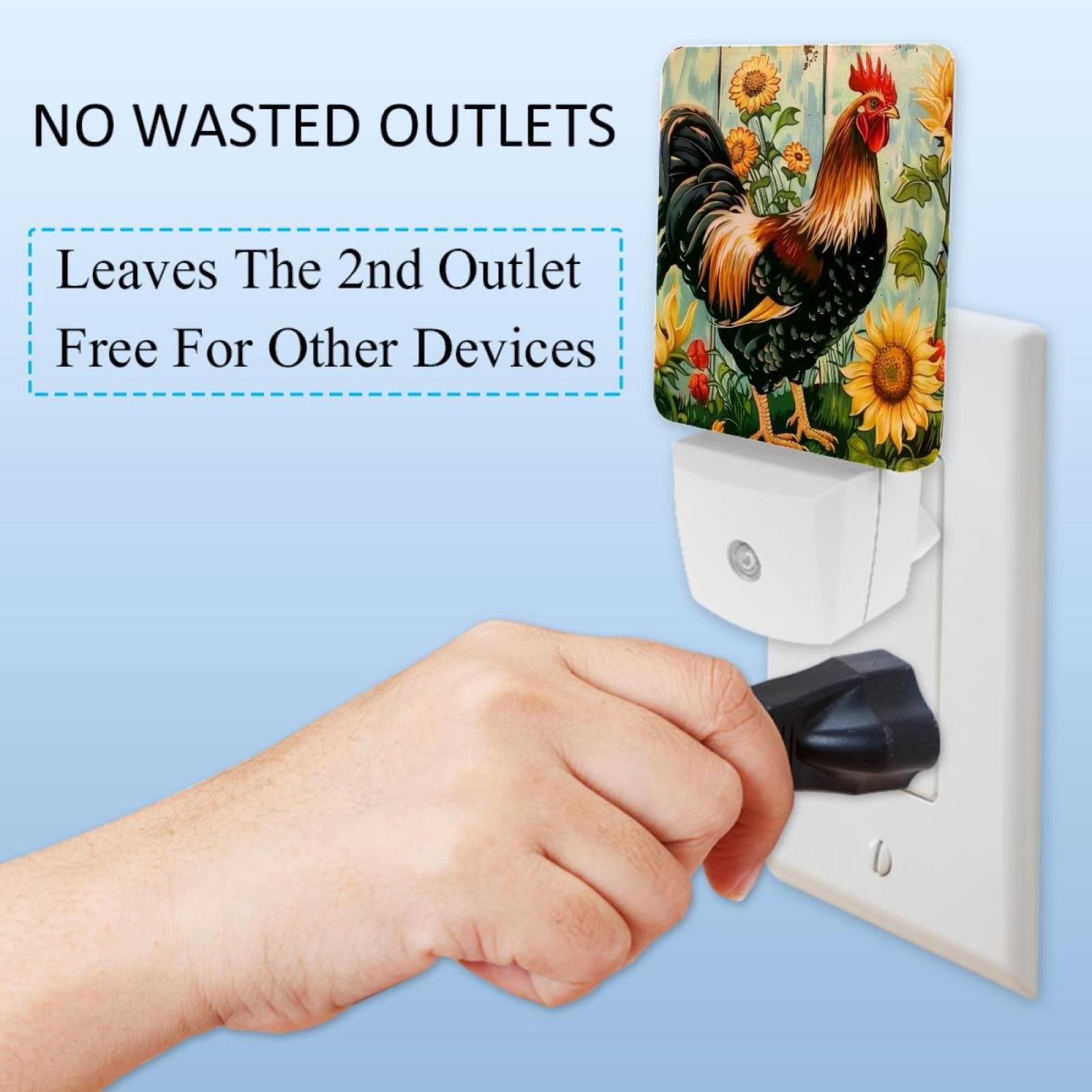 PhooArto Farmhouse Sunflower Rooster Plug in LED Night Light Auto Sensor Dusk to Dawn Decorative Night for Bedroom, Bathroom, Kitchen, Hallway, Stairs, Baby's Room, Energy Saving