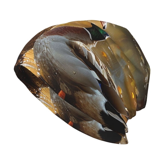 Skull Beanie Cap Slouchy Knit Hat Headwear Warm for Men Women , Mallards Duck Cute Hunting Art