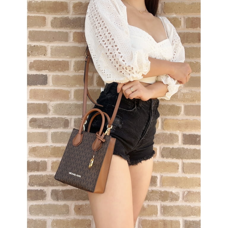 ★EMS★ CANVAS LEATHER MINI BAGBROWN Michael Kors Mercer Extra-Small Logo and Leather Crossbody