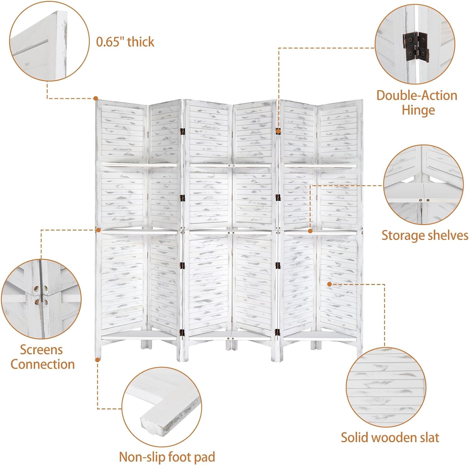 Bonnlo Wood Room Divider Privacy Screen, 5.9 Ft Tall Folding Partition Wall Divider, Freestanding Space Separator