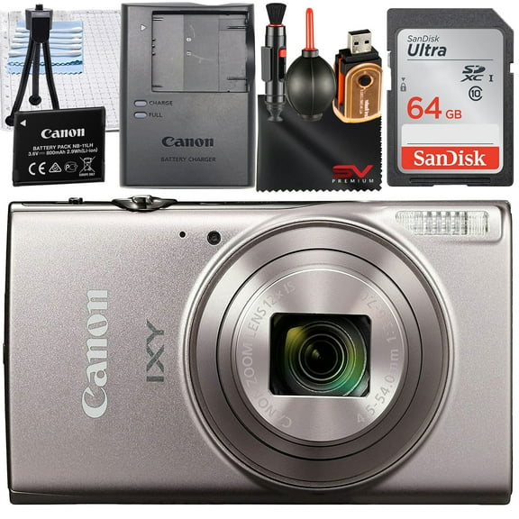 Canon PowerShot IXY650 HS Digital Camera (Silver) with SanDisk 64GB Memory Card   Cleaning Pen   SV Premium Accessory Bundle (International Version)