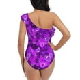thumbnail image 5 of Uemuo Berry Raspberry Print Women's One Piece Swimsuit Asymmetrical Neck Bathing Suit One Shoulder Side Cutout Ruffle Swimwear-Large, 5 of 6