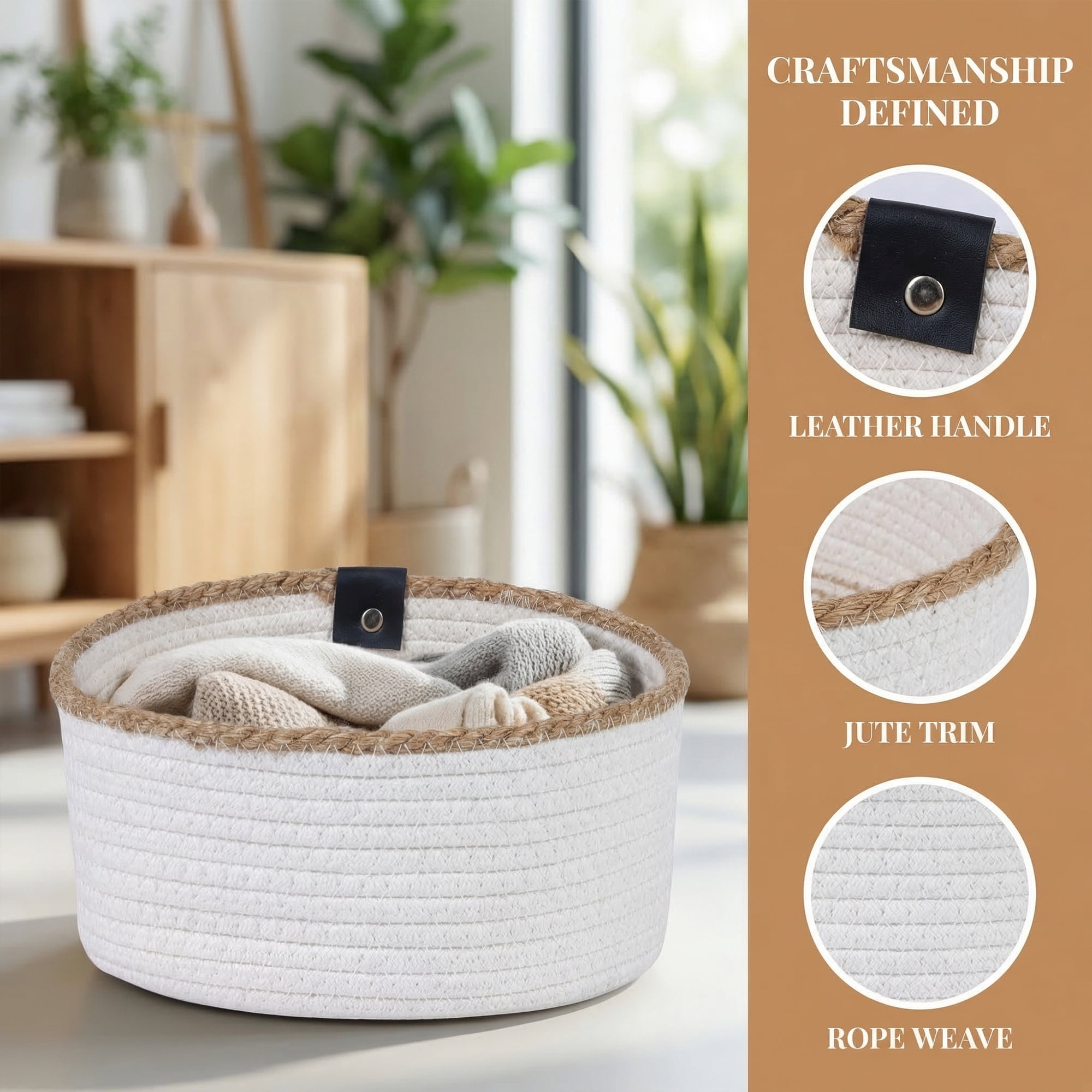 Unique Bargains 3pcs Woven Storage Basket for Key Tray Bowl Beige 3pcs