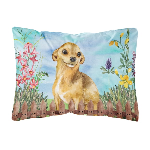 Carolines Treasures CK1220PW1216 Chihuahua Spring Canvas Fabric Decorative Pillow  12H x16W multicolor