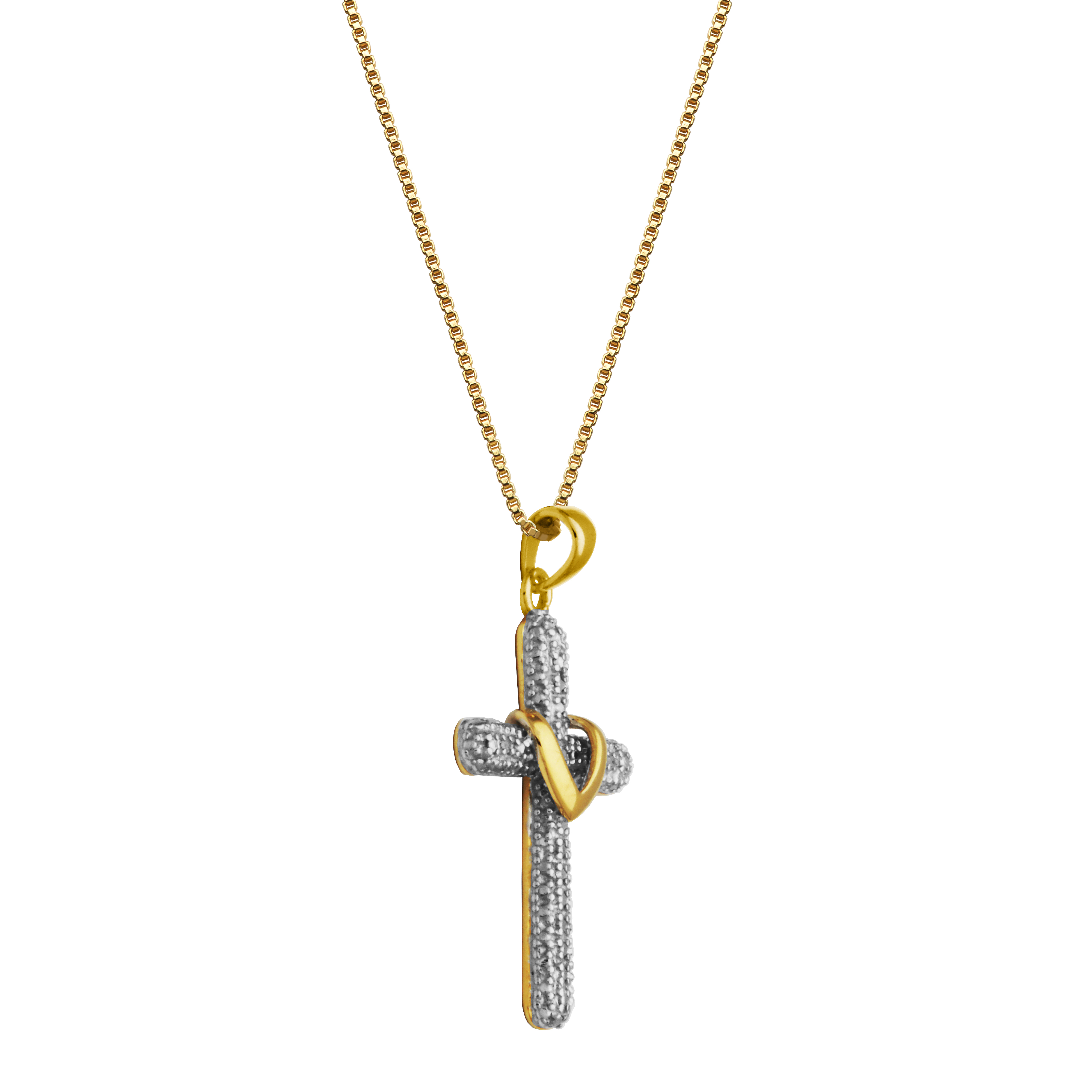 Forever Facets Diamond Accent Cross Earrings and Pendant Necklace Set in Gold over Sterling Silver, Adult Female