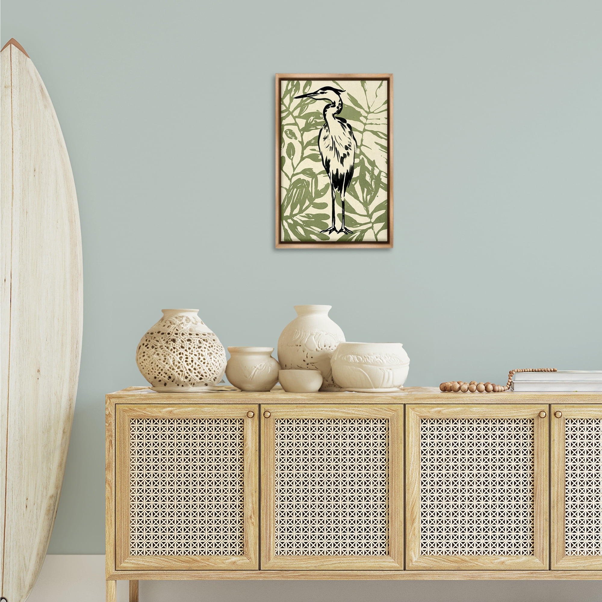 Stupell Industries Wild Heron & Leaves Animals & Insects Painting Brown Floater Framed Canvas Art Print Wall Art, 17 x 25