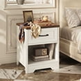 thumbnail image 5 of Nightstands Set of 2, Farmhouse Bedside Tables with Drawer and Open Shelf, Night Stands for Bedroom, End Tables, Side Tables, Dark Walnut & White, 5 of 7
