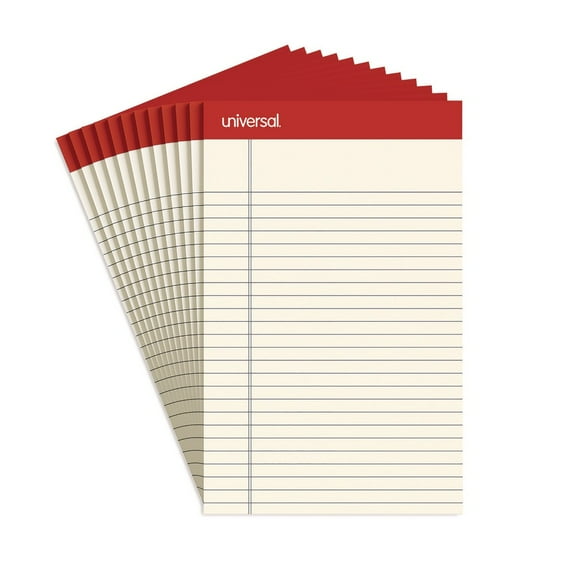 Universal UNV35852 50-Sheet 5 in. x 8 in. Colored Perforated Writing Pads - Narrow Rule, Ivory (1 Dozen)