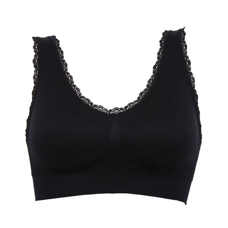 

Abcelit Clearance! New Arrival Casual Women Solid Lace Fitness Bra Padded Bra Crop Top Stretch Vest Black XXL