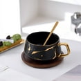 thumbnail image 2 of Elegant Gold Inlaid Ceramic Tea Cup With Wooden Saucer For Coffee Cappuccino And Stone Pattern Design, 2 of 9