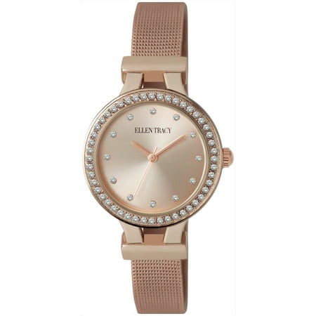 Ellen Tracy Womens Rose Gold Tone Mesh Band Watch One Size Rose gold tone
