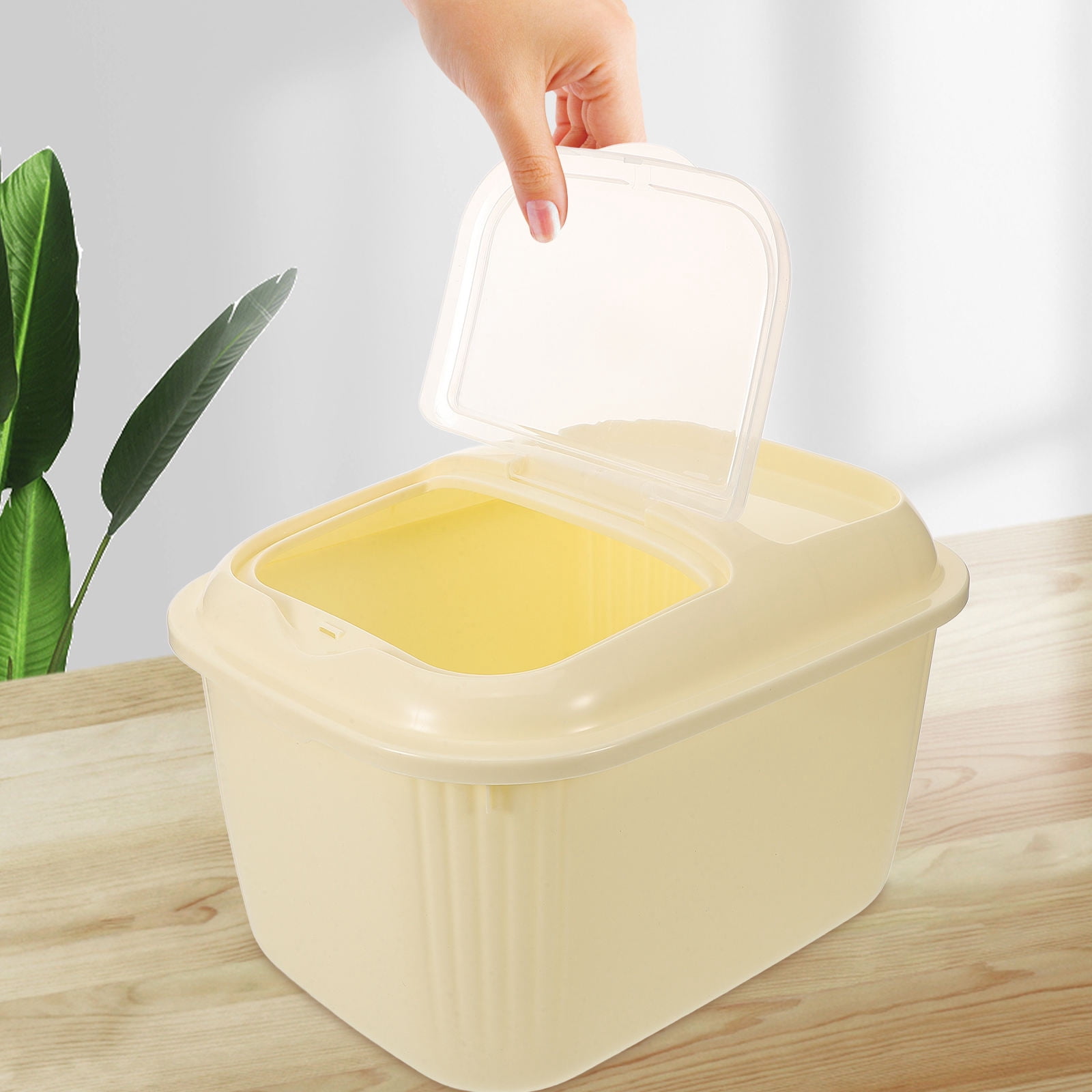 Soimiss Airtight Food Storage Container for Pantry Beige Rice Bin with Transparent Lid