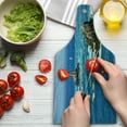 thumbnail image 3 of Lighthouse Cutting Board, Daytime Lighthouse Wavy Ocean View and Clear Sky Rocky Islands Sailboat, Tempered Glass Cutting and Serving Board, Wine Bottle Shape, Blue Grey White, by Ambesonne, 3 of 5