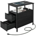 thumbnail image 1 of VASAGLE Table d'Appoint avec Station de Recharge, Table de Bout Étroite avec 2 Tiroirs, Table de Nuit Mince, Noir, 1 of 6