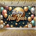 thumbnail image 5 of Gold Theme Happy New Year Banner Disco New Year Party Banner Colorful Balloons Sparkle Design Disco Ball Banner for New Year Party Holiday Celebration Indoor Party, 5 of 8