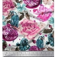 thumbnail image 1 of Soimoi Rayon Crepe Fabric Parrot,Pomegranate & Rose Flower Print Fabric by The Yard 46 Inch Wide, 1 of 1