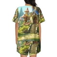 thumbnail image 6 of Uemuo Cute Mushroom Town A Pattern Women's Short-Sleeved Pajama, Button-Front Loungewear, 2-Piece Summer Sleepwear, Elastic Drawstring Shorts-XX-Large, 6 of 7
