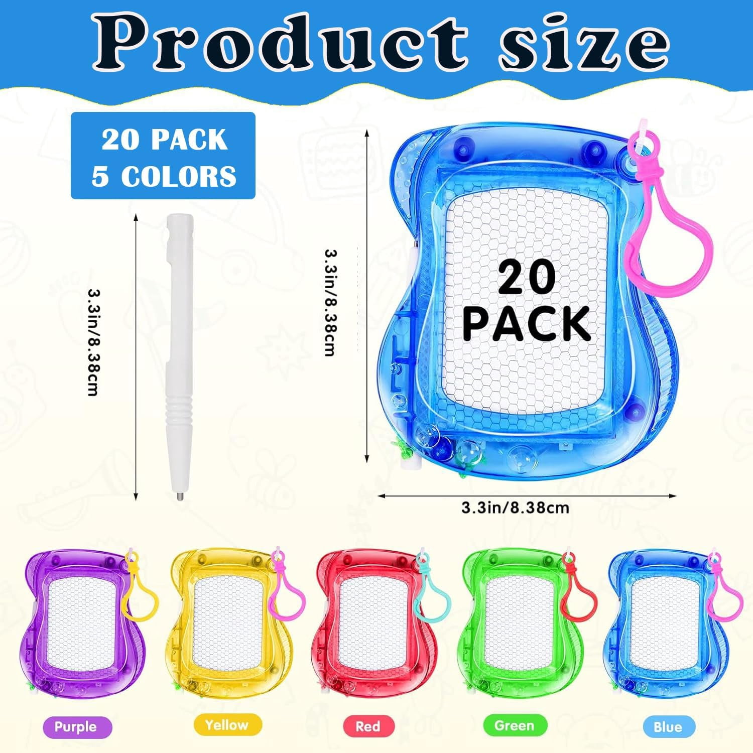 20 Pieces Mini Magnetic Drawing Board for Kids,Mini Doodle Board with Backpack Keychain Clip,Mini Magnetic Doodle Board for Boys Girls Party Favor,5 Colors