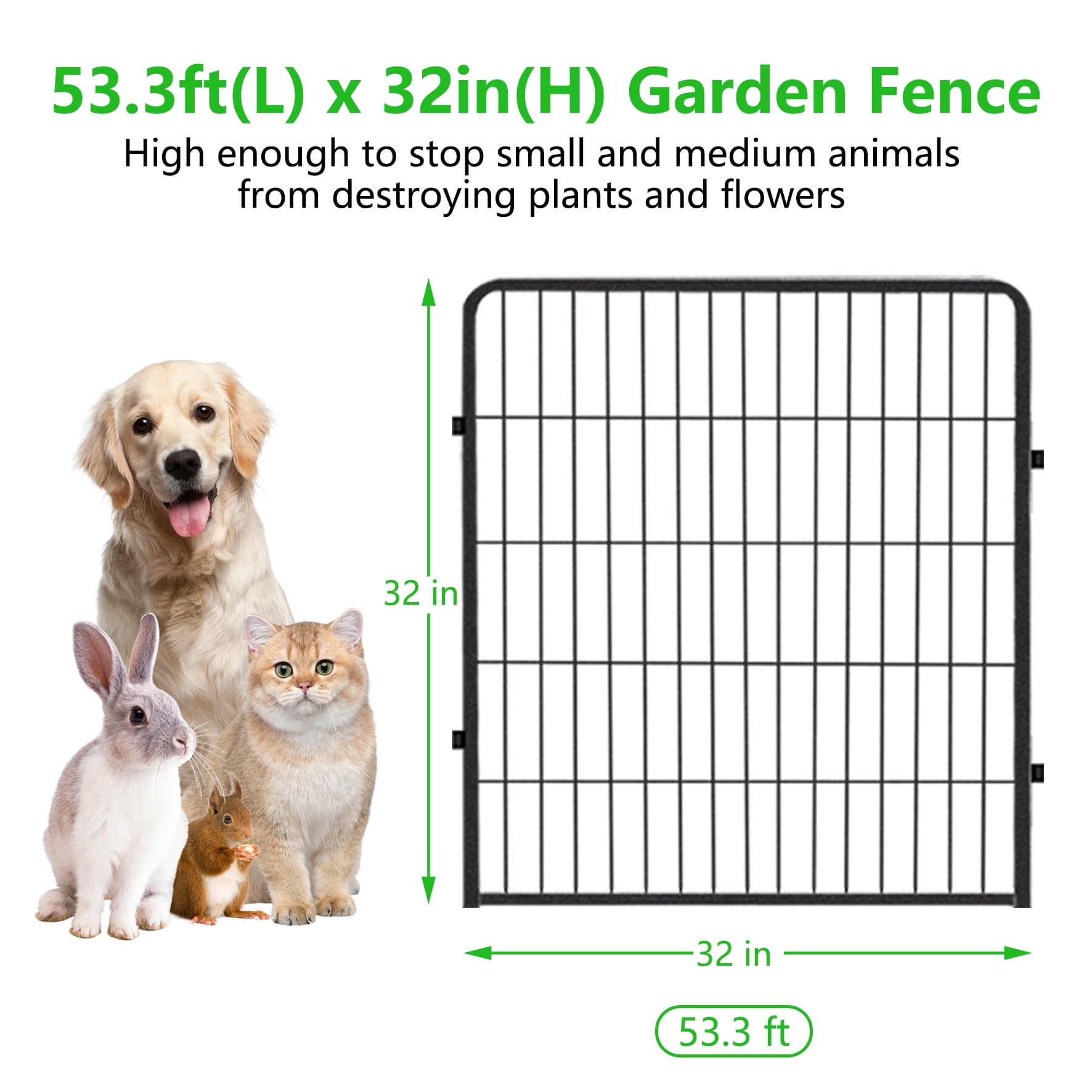 Jhsomdr Garden Decorative Fence No Dig Fence 20 Panels 32" Height Heavy Duty Metal Animal Barrier Fence for Yard & Patio