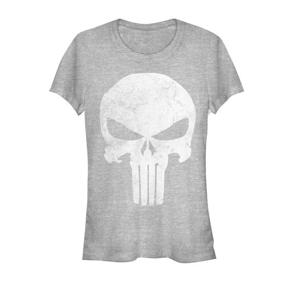 Junior's Marvel Punisher Retro Skull Symbol  Graphic Tee Athletic Heather 2X Large
