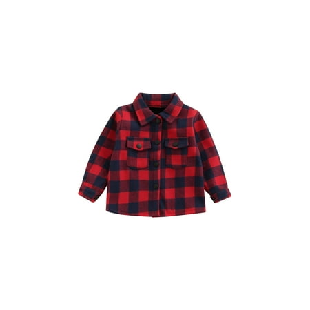 

BrilliantMe Kids Baby Boys Girls Coat Long Sleeve Plaid Lapel Neck Chest Pockets Loose Fall Winter Casual Party Cardigan 1-2 Years