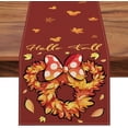 thumbnail image 1 of Chemin de Table Couronne de Souris Dessin Animé Bonjour Automne, Feuilles d'Érable Rouges Décoration de Table de Cuisine, Décoration de Maison en Toile de Jute pour Fête Intérieure Extérieure 13 x 90 Pouces, 1 of 6