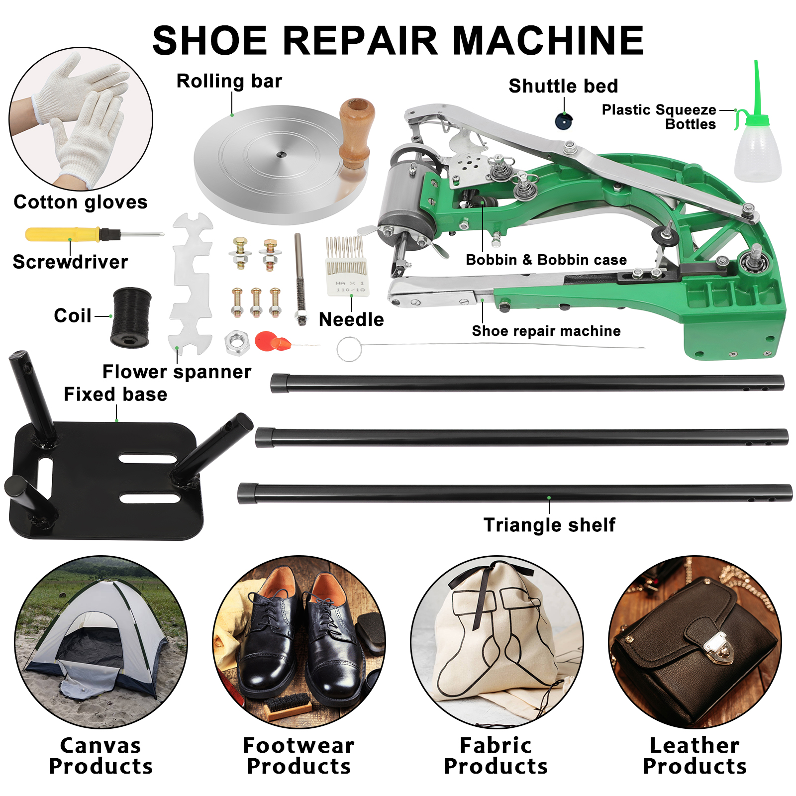 Manual Hand-Crank Shoe Repair Sewing Machine – Sews Cotton, Leather, Nylon – Cast Iron