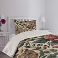 thumbnail image 2 of Ambesonne Leopard Quilted Coverlet 2 Pcs, Roses Leaves Wild Animals, Twin Size, Peacock Green and Caramel, 2 of 4