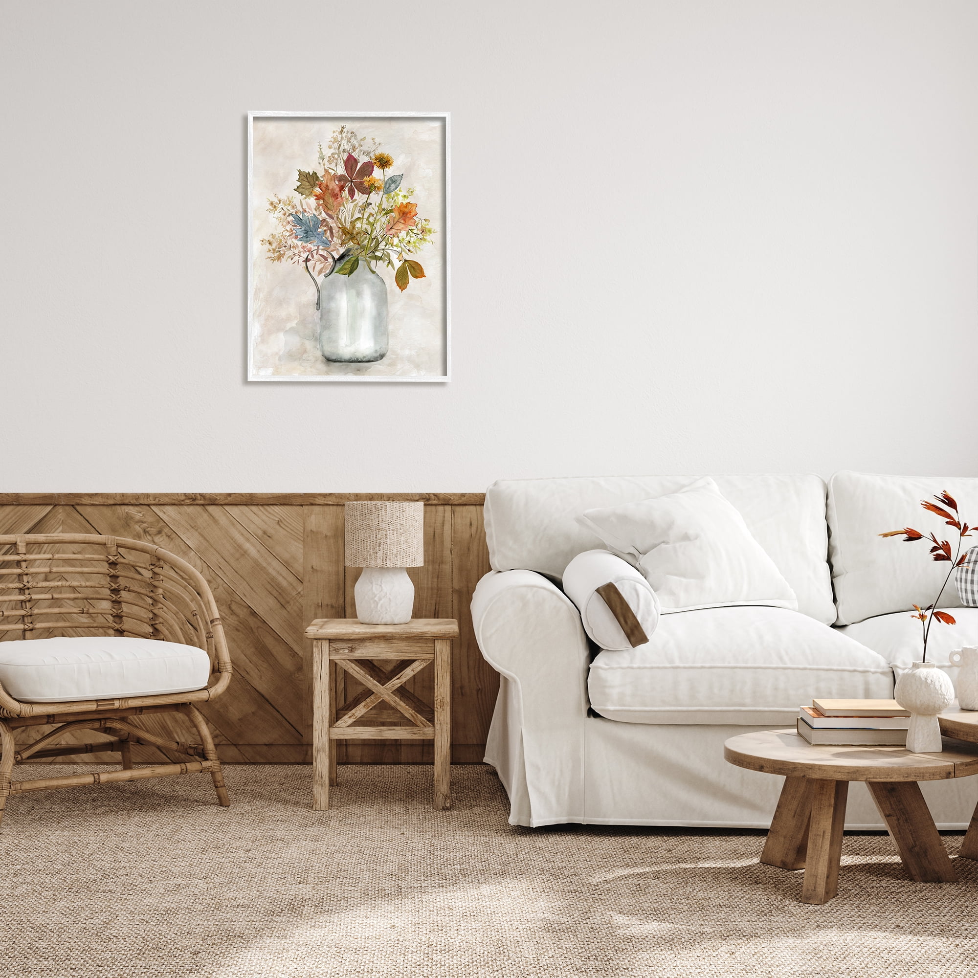 Stupell Industries Autumn Florals in Jug Botanical & Floral Painting White Framed Art Print Wall Art, 24 x 30