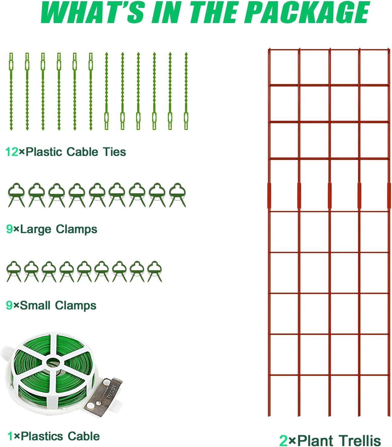 Cucumber Trellis, 59" High 2 Pack Foldable A Frame Trellis for Raised Bed Climbing Plants, Vegetables, Includes Plant Support Clips, Twist Ties, Plastic Ties- Made from PVC-Coated Steel