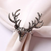 MLINS Elk Head Napkin Rings for Table Decor Made of Metal in Silver Pieces