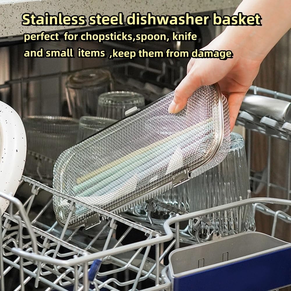 Stainless Steel Dishwasher Basket for Utensils -Food-Grade Dishwasher Storage Basket for Chopsticks, Forks, Scoops and Small Items