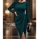 thumbnail image 5 of Vestido Midi de Fiesta para Mujer, Cuello Redondo, Color Liso, Abertura Lateral, Corte Ajustado, Larga Verde Oscuro L, 5 of 7