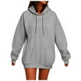 thumbnail image 3 of Kaprioy Womens Casual Hoodies Long Sleeve Loose Fall Winter Sweatshirt with Pocket Lightweight Solid Color Pullover Tops Grey, XL, 3 of 8
