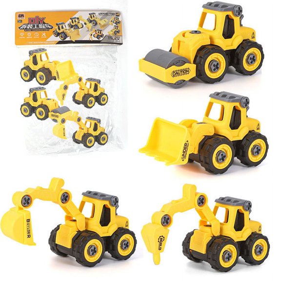 Power Gearz Take Apart Toy with Screwdriver and Screws- 4 Pack Truck Set for Boys and Girls- Fire Truck, Construction Truck, Garbage Truck- Vehicle Set - Building Toys for Kids Ages 3-5