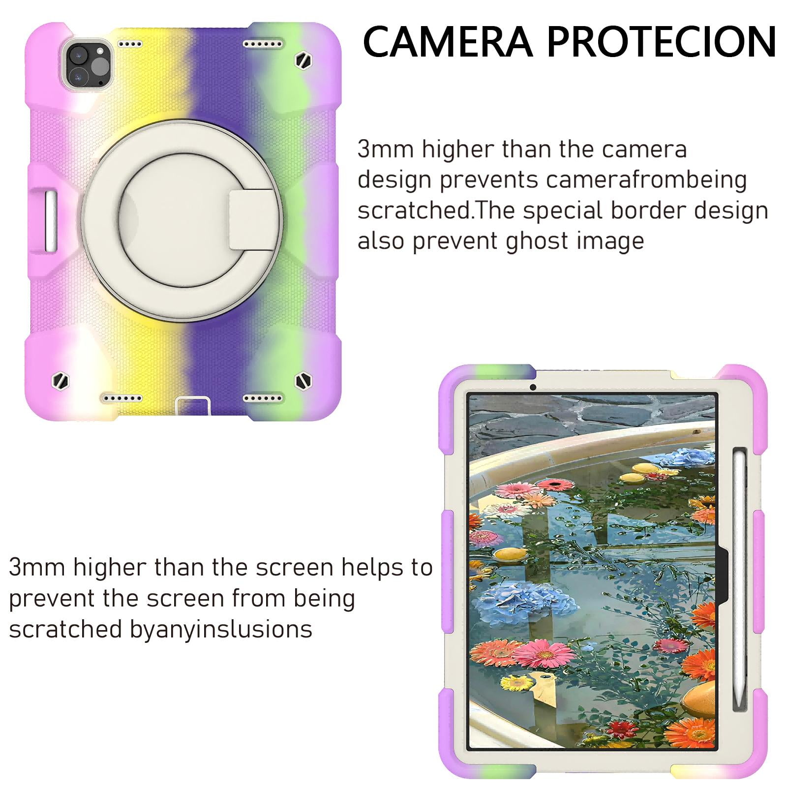 ELEHOLD Military Grade Shockproof Case For Apple iPad Air 11 (2024), Heavy Duty Protection Ring Stand Cover, Adjustable Angel, Detachable Shoulder Strap, Pencil Holder, Colorful Purple