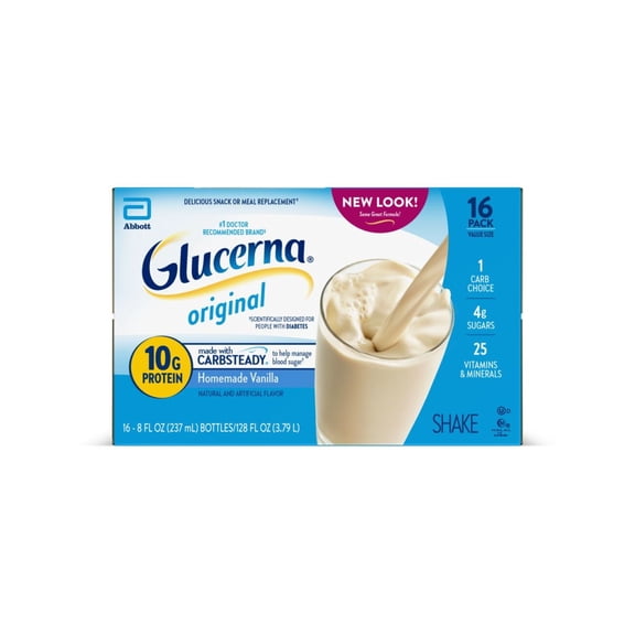 Glucerna Original Diabetic Protein Shake, Homemade Vanilla, 8 fl oz Bottle, 16 Count