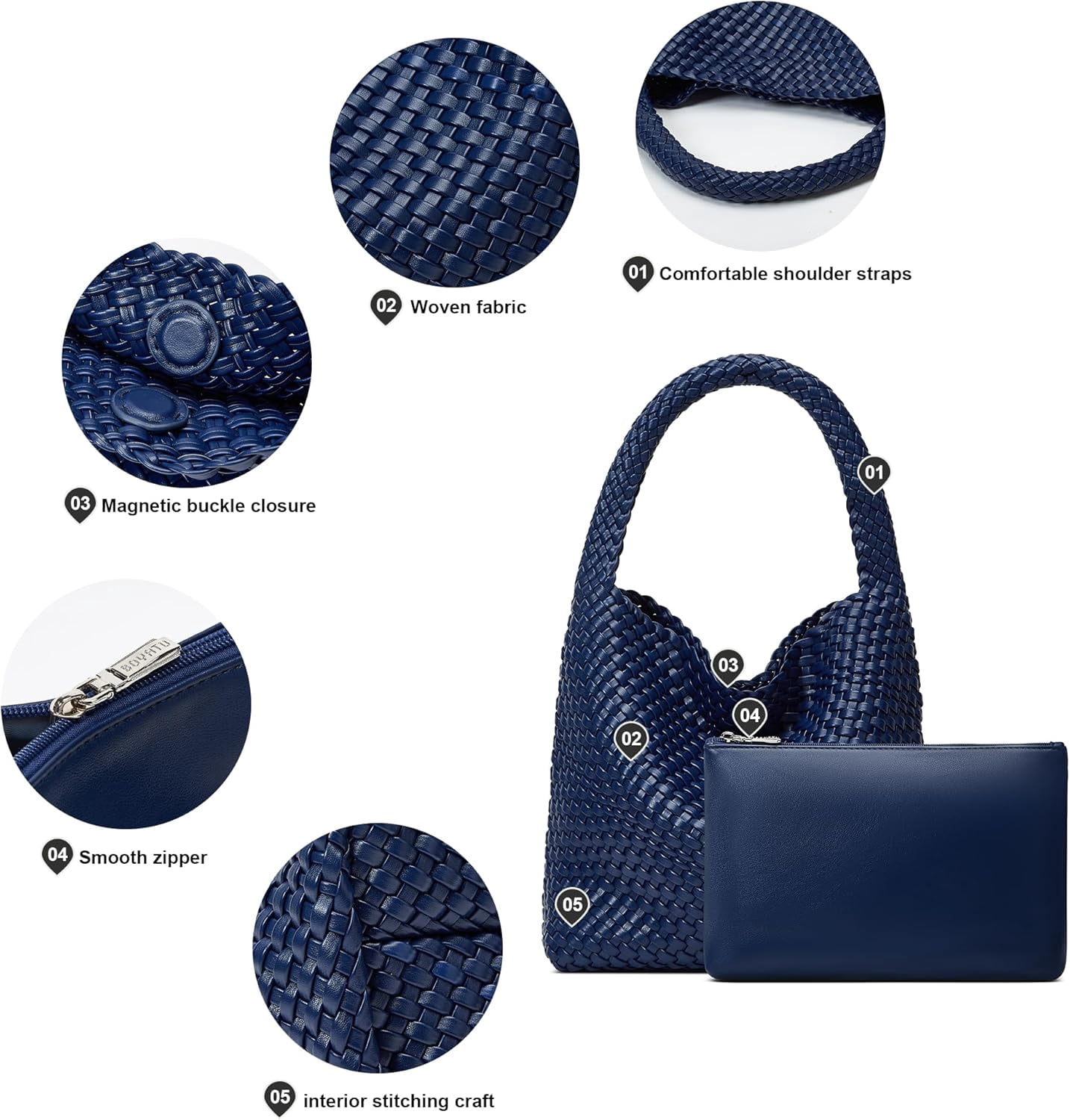 Woven Bags for Women Tote Purse: Vegan Leather Shoulder Handbags - Medium Beach Tote Bags - Handwoven Satchel Underarm Purse