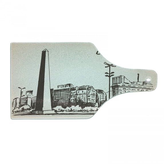 Obelisk Cutting Board, Buenos Aires Argentina Lettering City Sketch with Famous Monument, Decorative Tempered Glass Cutting and Serving Board, in 3 Sizes, by Ambesonne