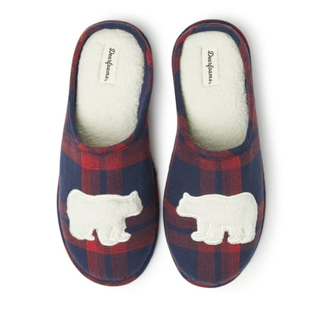 Dearfoams Unisex Plaid Bear Scuff Slippers