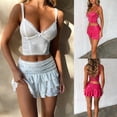 thumbnail image 6 of Biezeib Women's 2 Piece Summer Outfits White V Neck Lace Floral Cami Tops Tiered Ruffle Skirt Set, 6 of 6
