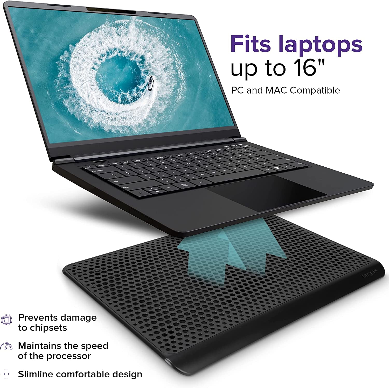 Laptop Cooling Pad, Single Fan, Up to 16 Inch, for Macbook/PC, Black (AWE69US)