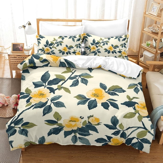 Floral Bedding Cover Set Teen Adult Colorful Quilt Cover Pillowcase Home Bedclothes,Full (80"x90")