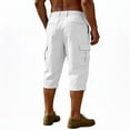 thumbnail image 3 of Mens Linen Shorts with Pockets Under Knee Length Stretch Waist Loose Fit Shorts Casual Breathable Lightweight Drawstring Cargo Shorts, 3 of 3