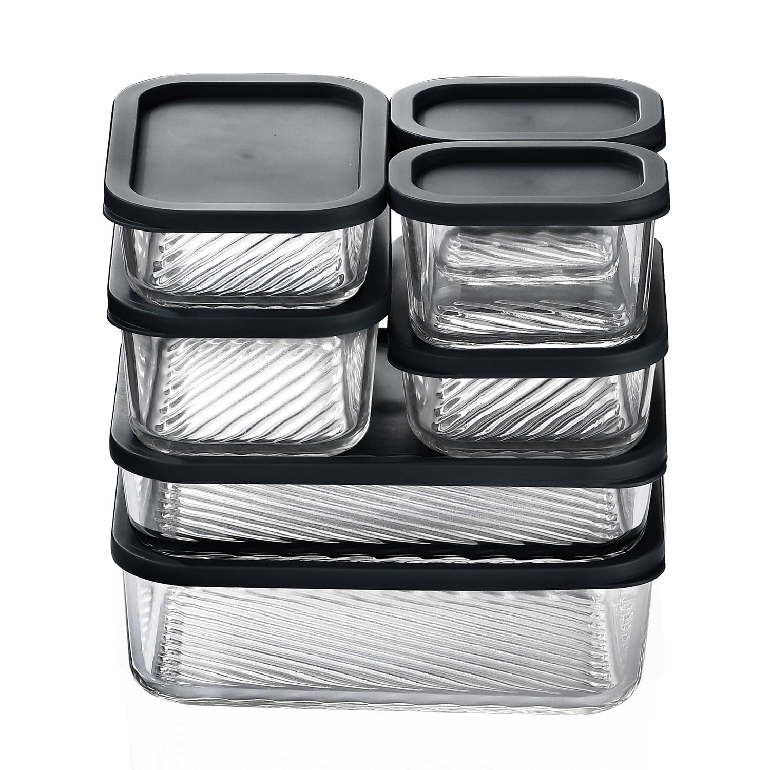 Lamma Loe Glass Storage Containers with Lids, 28 Piece Meal Prep Containers, Oven to Freezer Safe, Stackable, Glass Food Storage Containers, Black