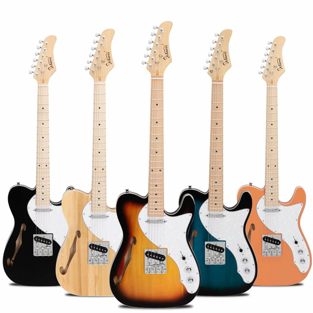 Glarry GTL SemiHollow Electric Guitar F Hole SS Pickups Maple Fingerboard White Pearl Pickguard