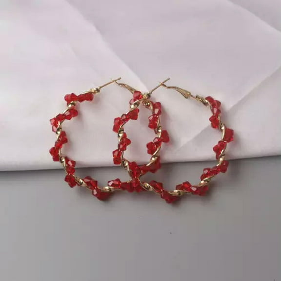 GKNET Fashion Large Hoops Earrings Beaded Gold Statement Jewellery 5cm Bead Colorful-Red