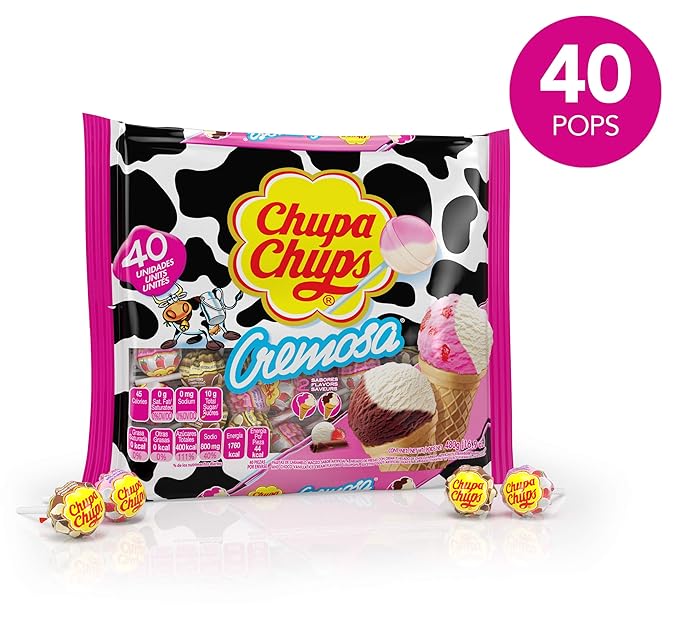 Chupa Chups Cremosa Pops Ice Cream 40 count bag lollipop suckers, 2 assorted creamy flavors