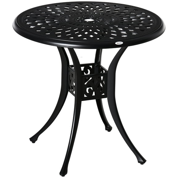 Outdoor Dining Table Outsunny 30" Round Patio Dining Table with Umbrella Hole, Antique Cast Aluminum Outdoor Bistro Table Only, Black,Outdoor Coffee Table